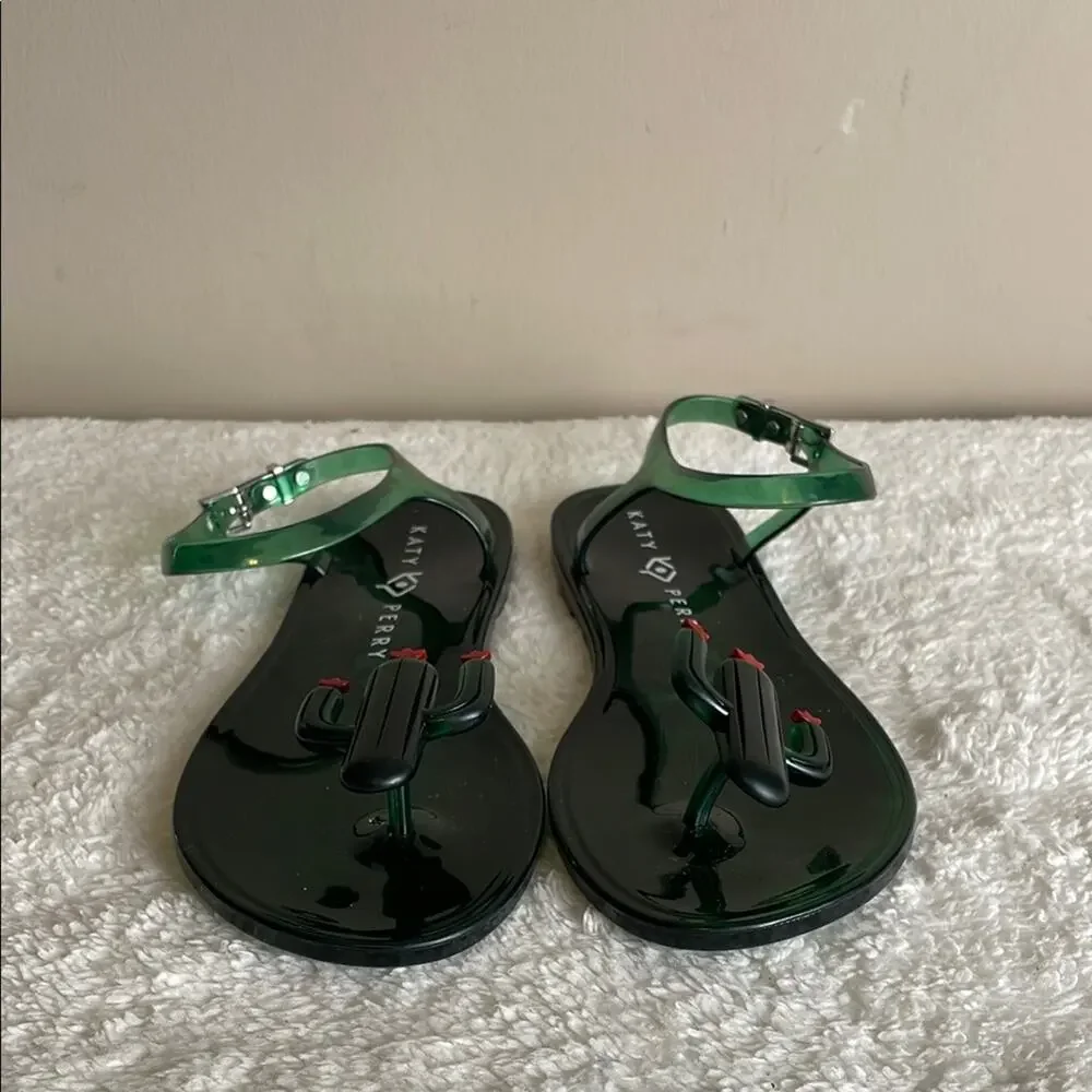 Katy Perry Cactis Green Jelly Thong Ankle Strap Lightweight Women's 9 Sandals